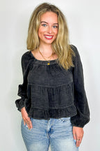 Black / S Lylia Textured Wash Peplum Top - FINAL SALE - Madison and Mallory