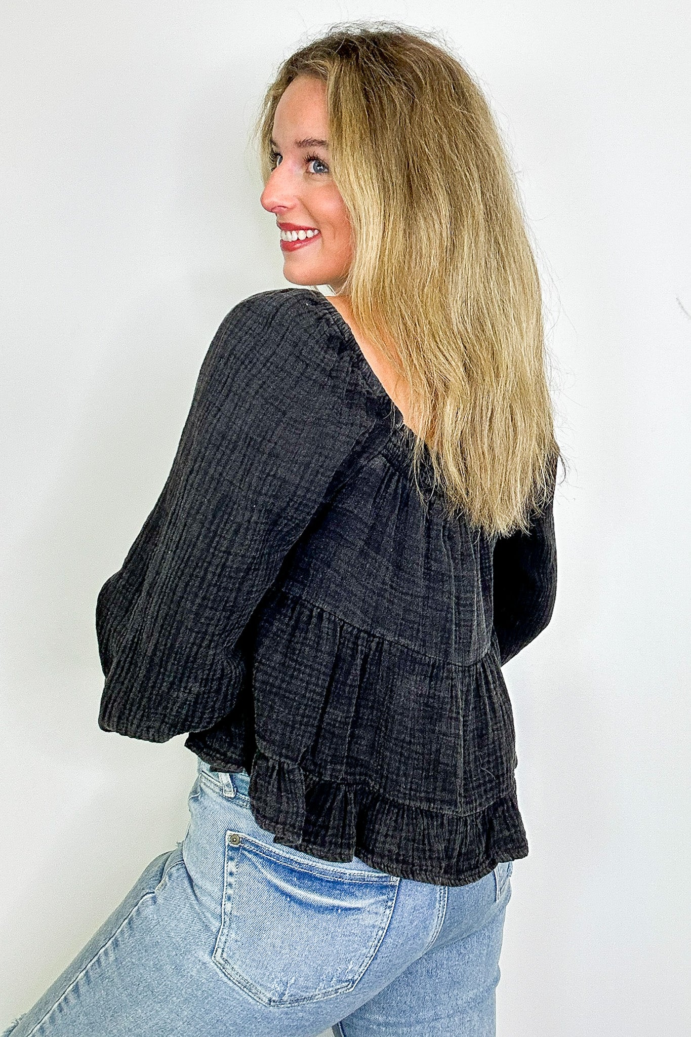 Lylia Textured Wash Peplum Top - Madison and Mallory