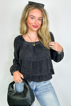 Lylia Textured Wash Peplum Top - FINAL SALE - Madison and Mallory