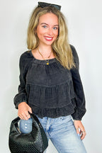 Lylia Textured Wash Peplum Top - FINAL SALE - Madison and Mallory