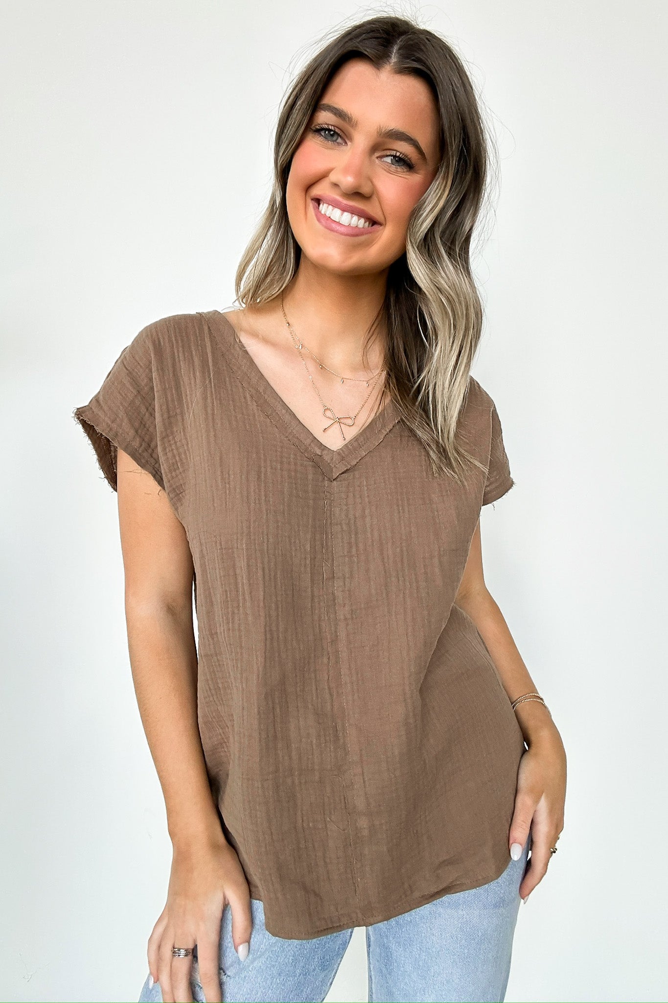 Mocha / S Lynde V-Neck Top - FINAL SALE - Madison and Mallory