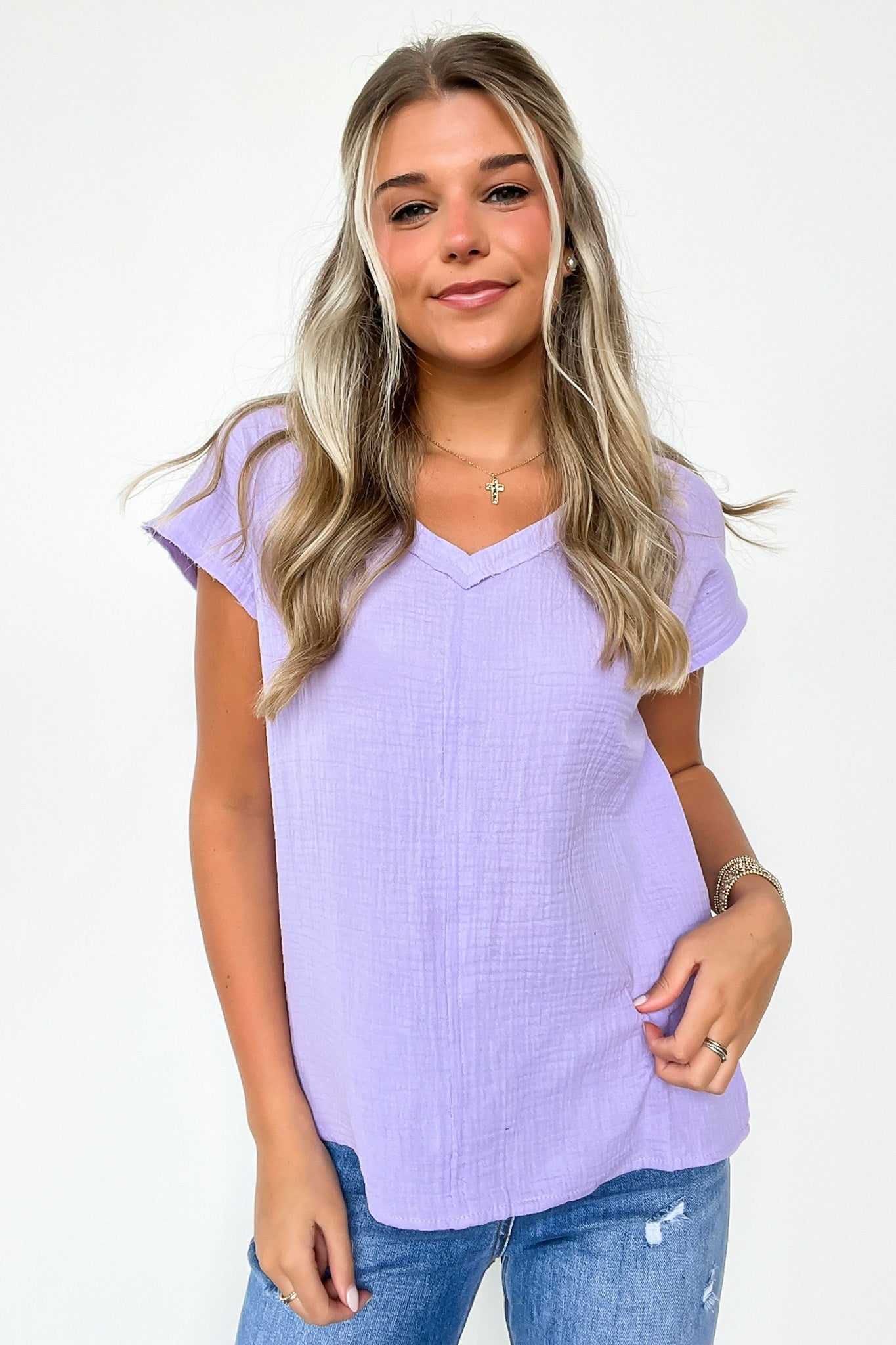 Lavender / S Lynde V-Neck Top - FINAL SALE - Madison and Mallory