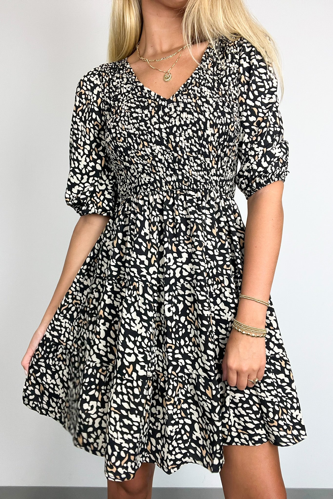  Lyricah Animal Print Smocked Dress - Madison and Mallory