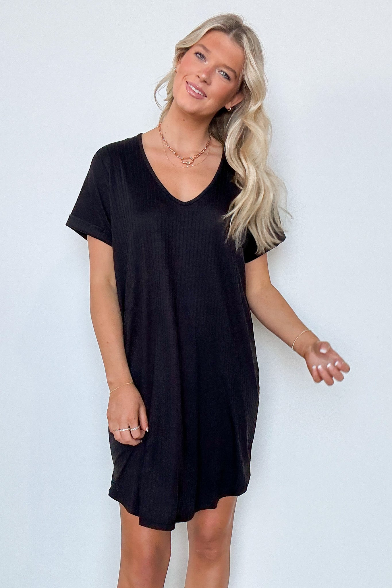  Lyrisa Rib Knit V-Neck Shift Dress - FINAL SALE - Madison and Mallory