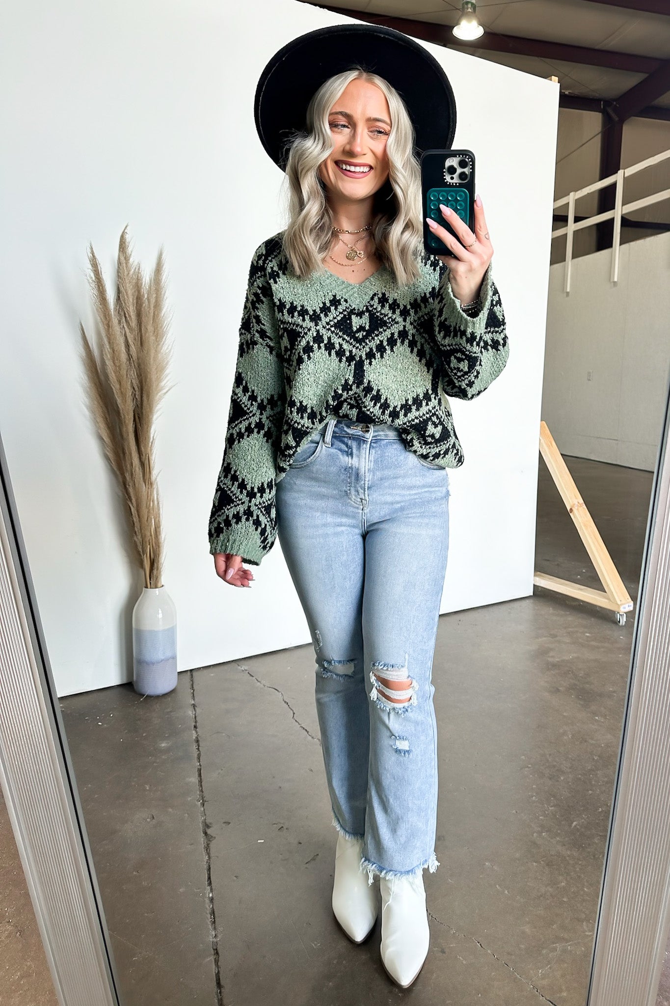  Lysandrah Geo Print V-Neck Sweater - FINAL SALE - Madison and Mallory