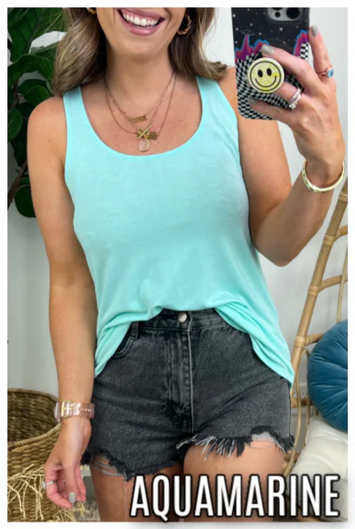 Aquamarine / S Lyza Rounded Hem Flowy Tank - FINAL SALE - Madison and Mallory