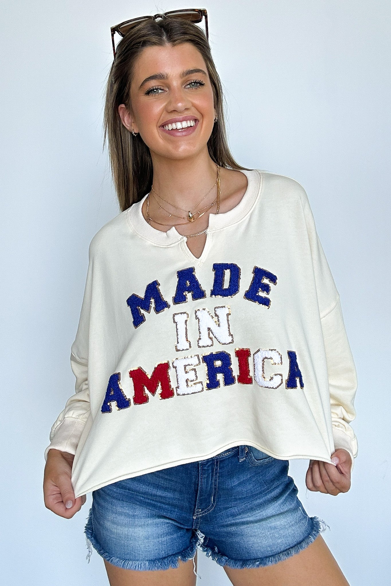  Made In America Graphic Patch Pullover - FINAL SALE - Madison and Mallory