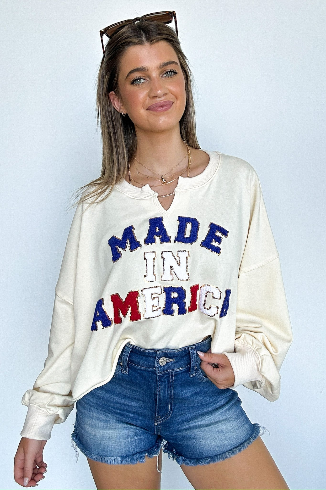  Made In America Graphic Patch Pullover - FINAL SALE - Madison and Mallory