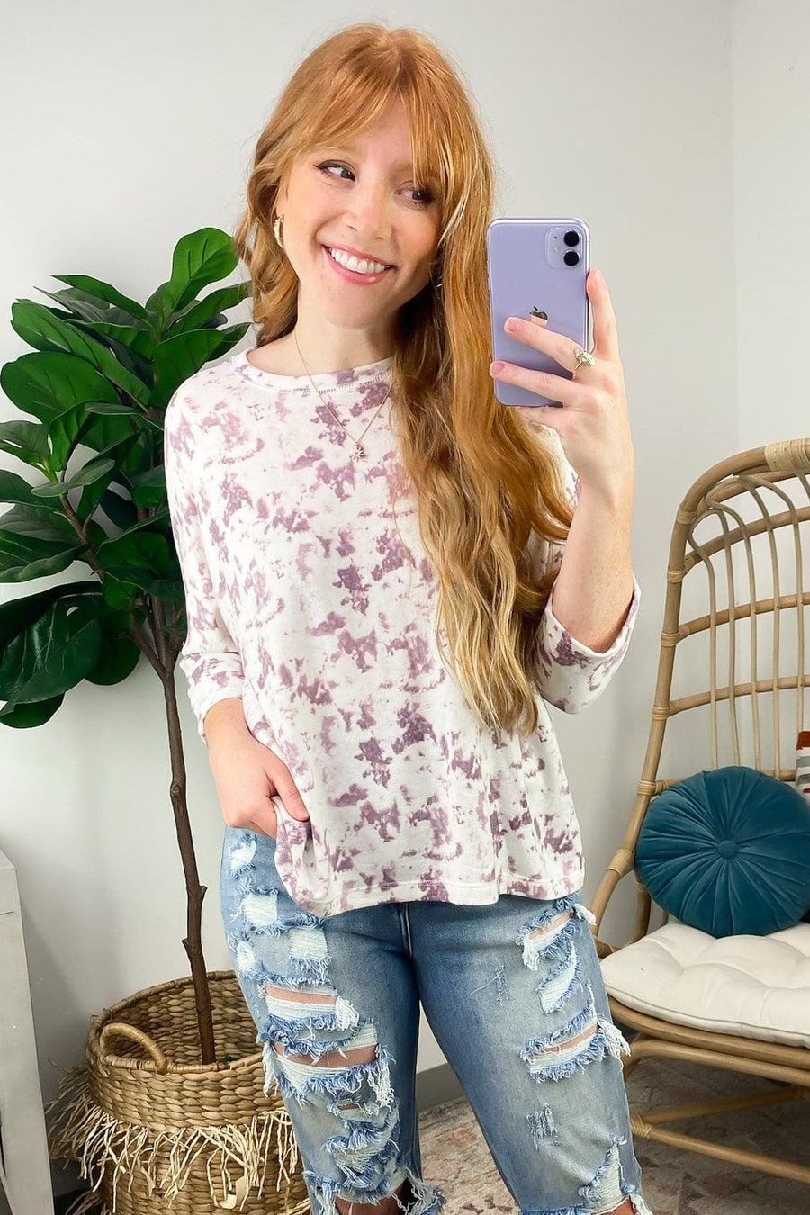 Cream Plum / S Madeirah Tie Dye Relaxed Top - Madison and Mallory