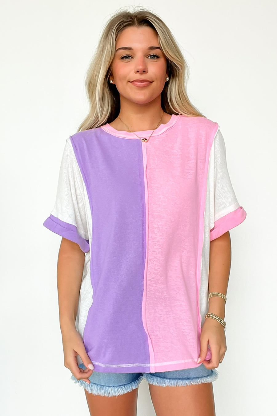 S / Blush/Lavender Maia Color Block Oversized Top - Madison and Mallory