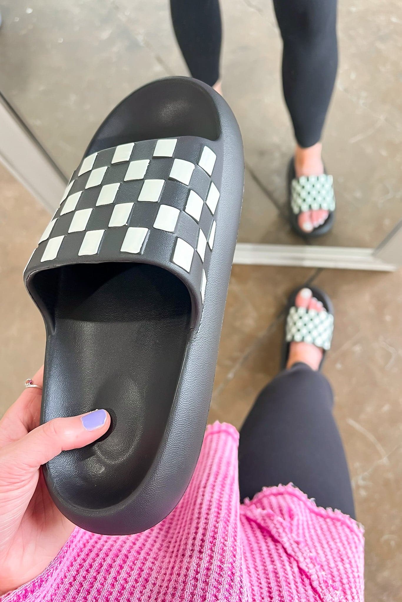 Black / SM Make a Move Checkered Pillow Slide Sandals - FINAL SALE - Madison and Mallory
