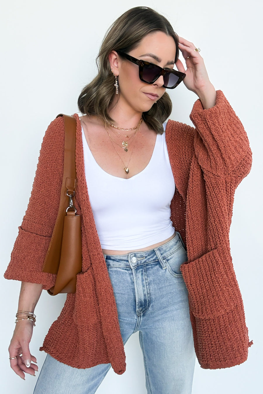 Brick / S Malae Relaxed Fit Pocket Cardigan - Madison and Mallory