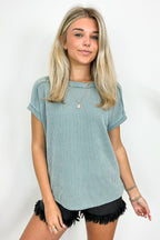 Denim Blue / S Manzanillo Rib Knit Drop Shoulder Top - FINAL SALE - Madison and Mallory