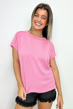 Fondant Pink / S Manzanillo Rib Knit Drop Shoulder Top - FINAL SALE - Madison and Mallory