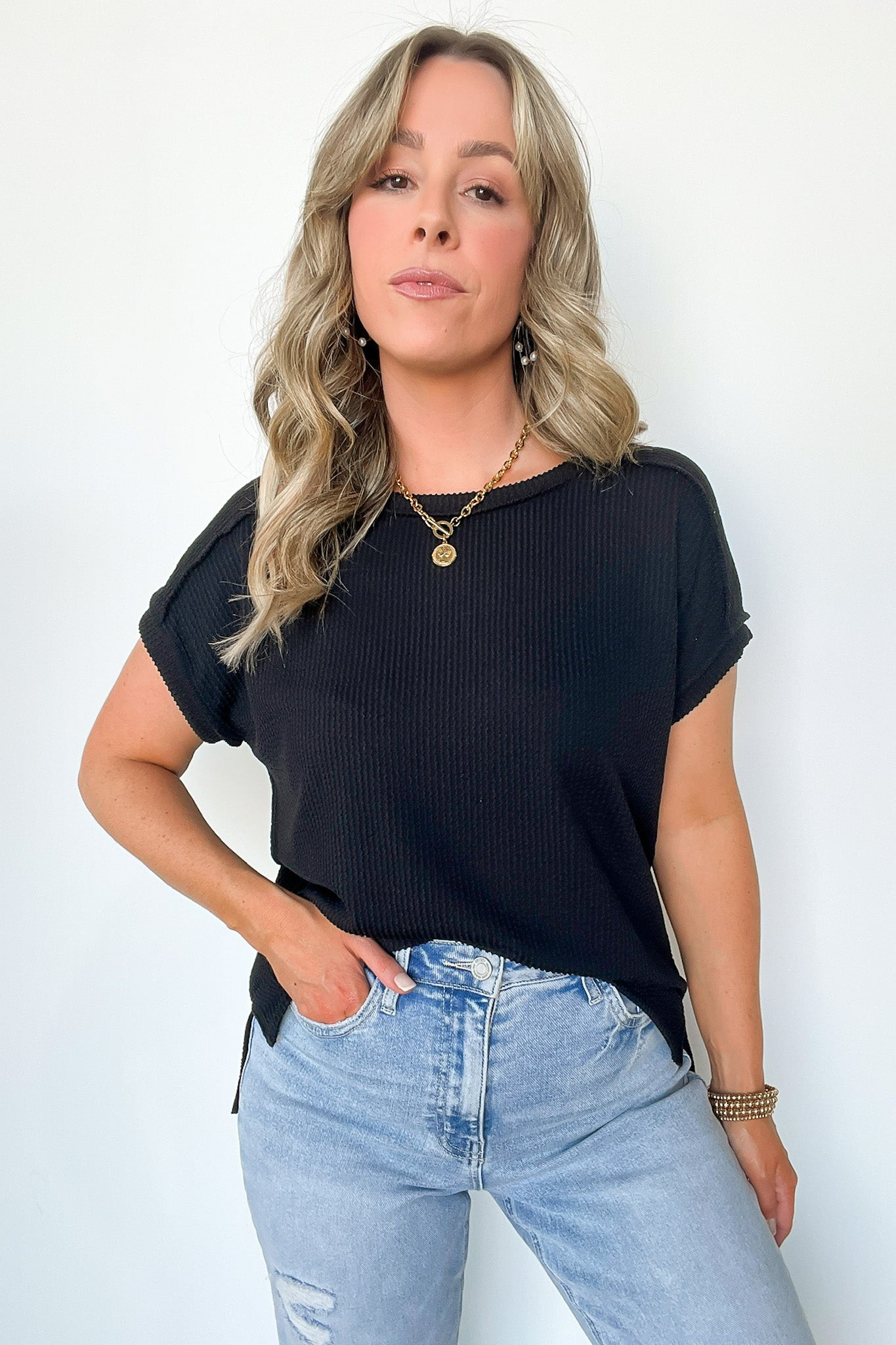 Manzanillo Rib Knit Drop Shoulder Top - FINAL SALE - Madison and Mallory