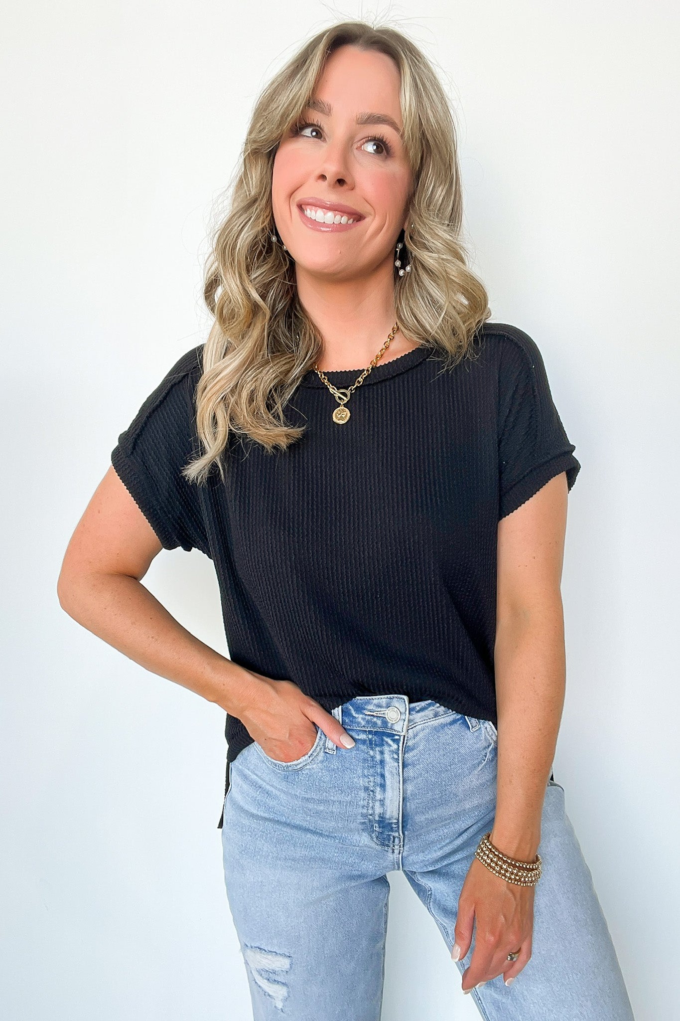 Manzanillo Rib Knit Drop Shoulder Top - FINAL SALE - Madison and Mallory