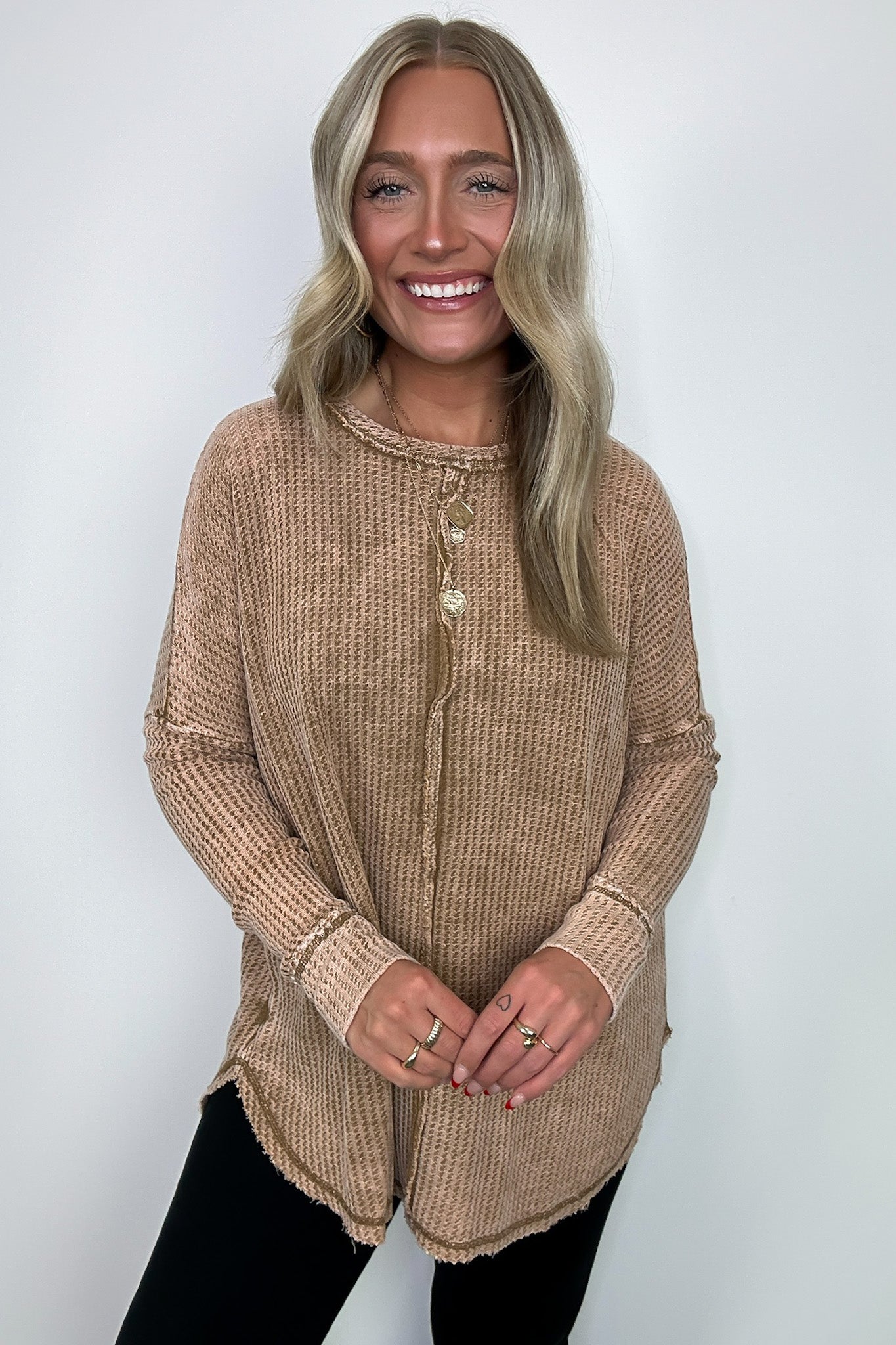  Marbella Mineral Washed Waffle Knit Long Sleeve Top - BACK IN STOCK - Madison and Mallory