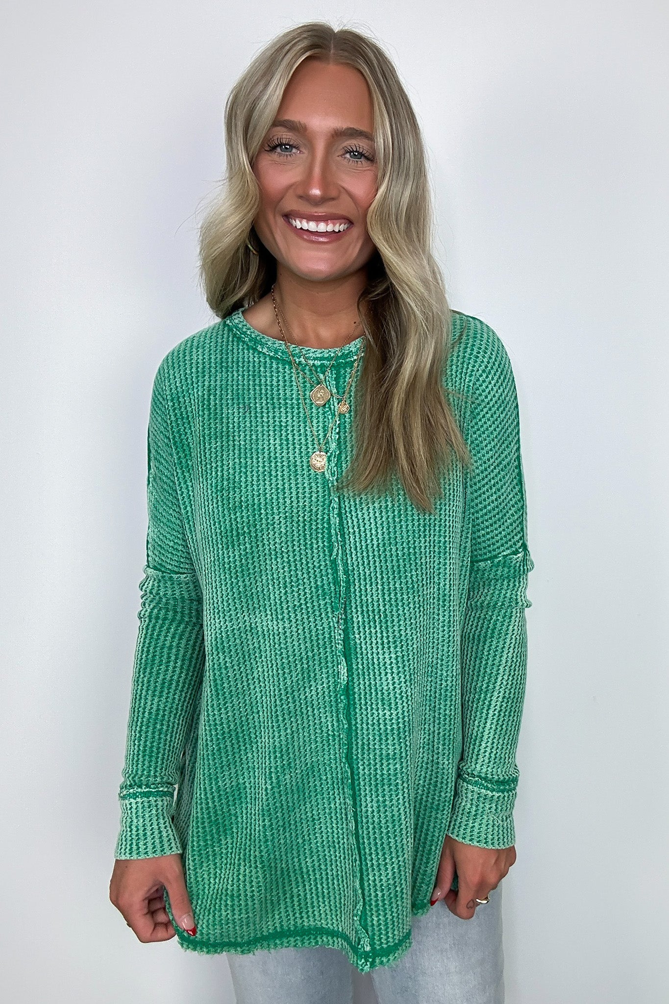  Marbella Mineral Washed Waffle Knit Long Sleeve Top - BACK IN STOCK - Madison and Mallory