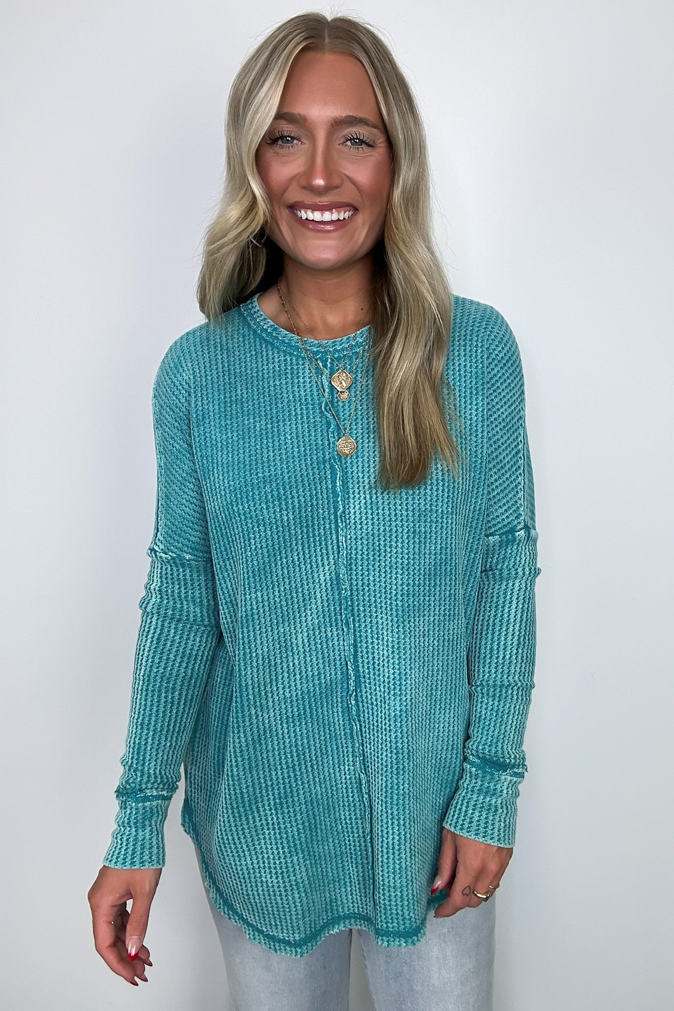  Marbella Mineral Washed Waffle Knit Long Sleeve Top - BACK IN STOCK - Madison and Mallory