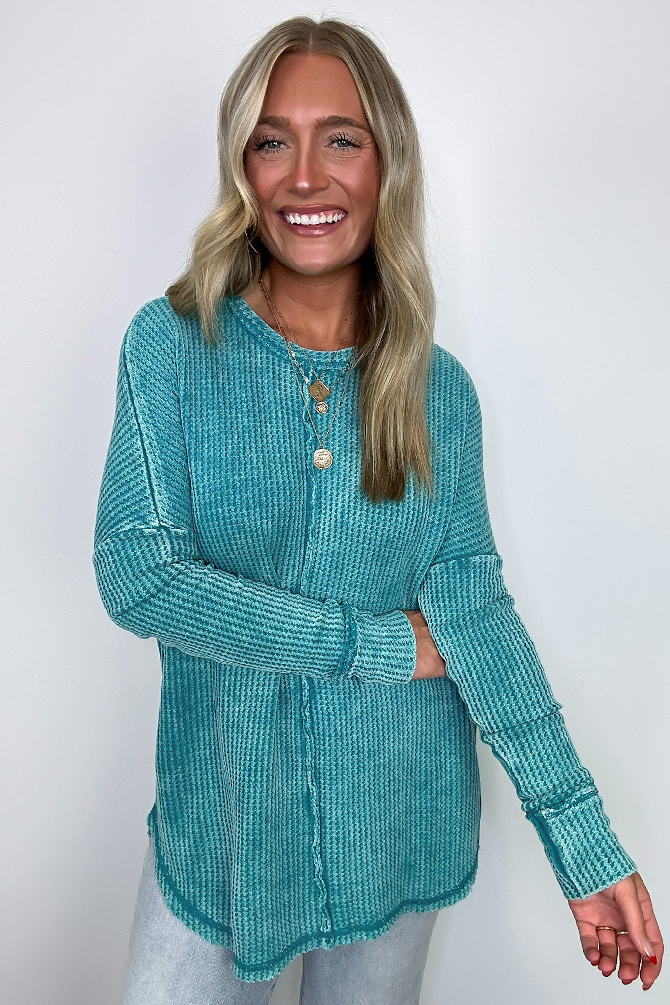  Marbella Mineral Washed Waffle Knit Long Sleeve Top - BACK IN STOCK - Madison and Mallory