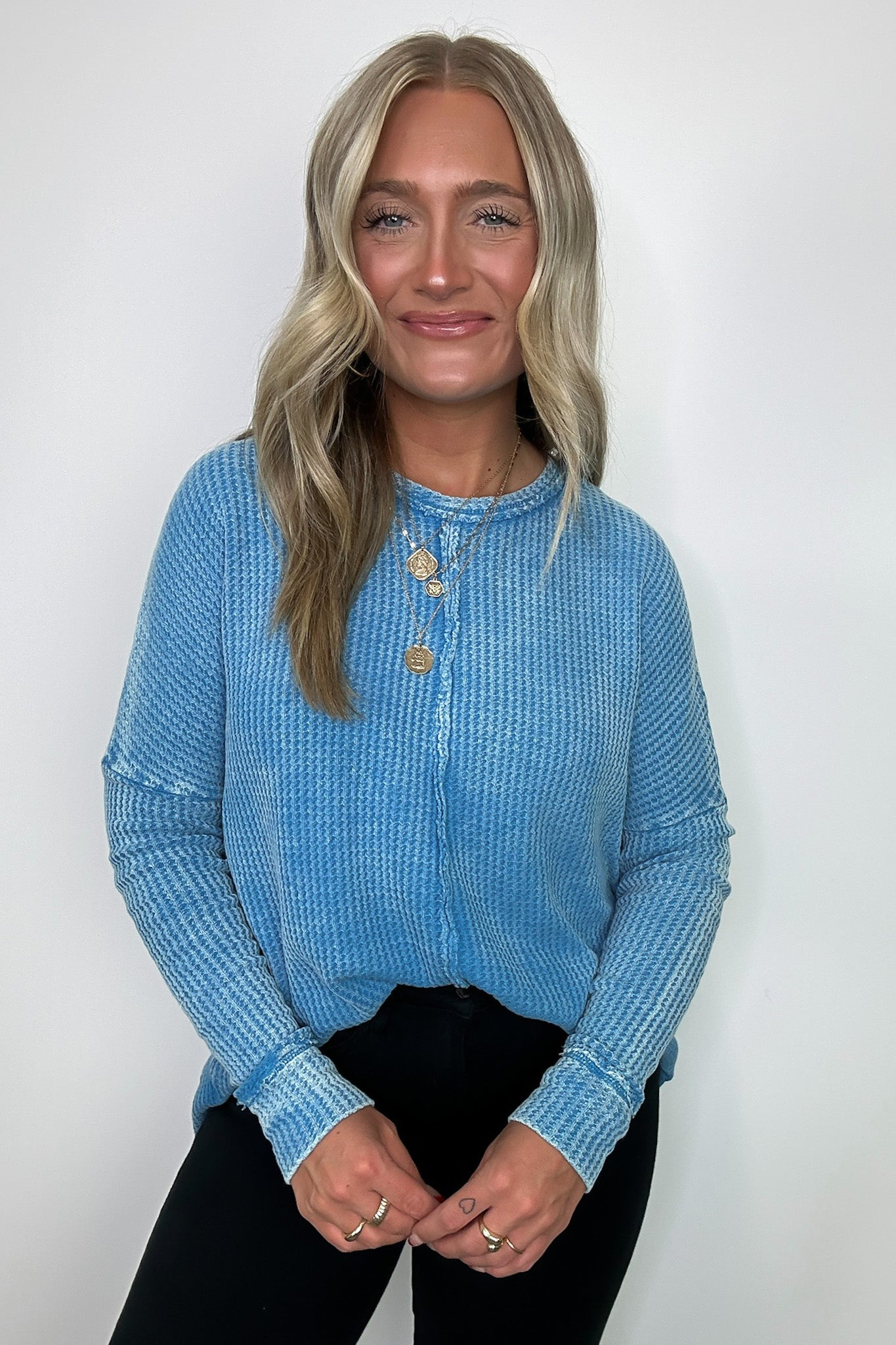  Marbella Mineral Washed Waffle Knit Long Sleeve Top - BACK IN STOCK - Madison and Mallory