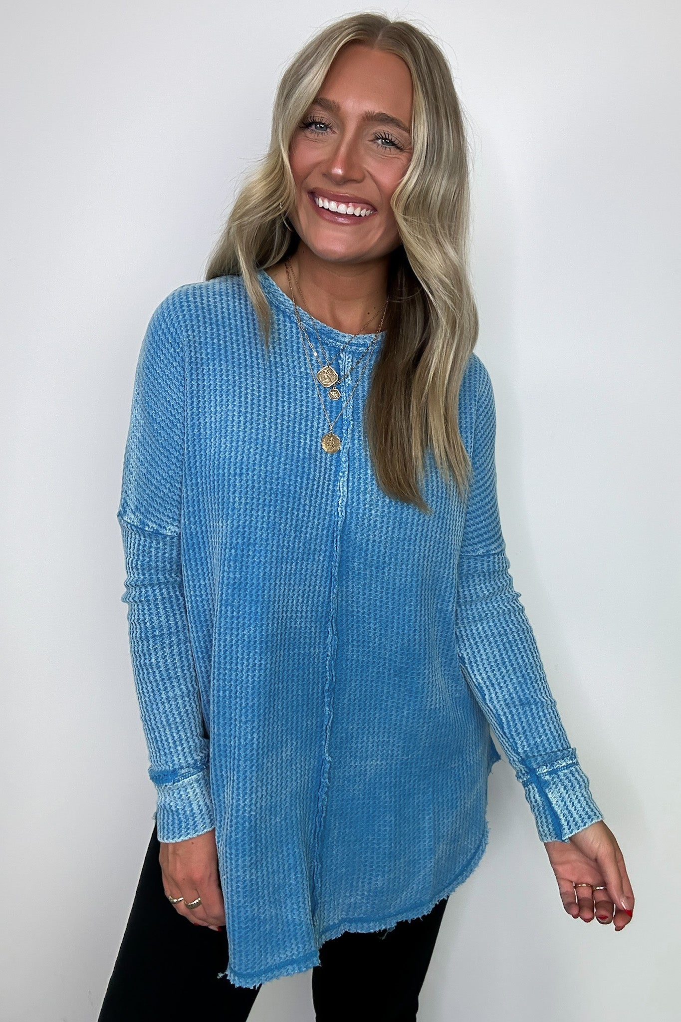  Marbella Mineral Washed Waffle Knit Long Sleeve Top - BACK IN STOCK - Madison and Mallory