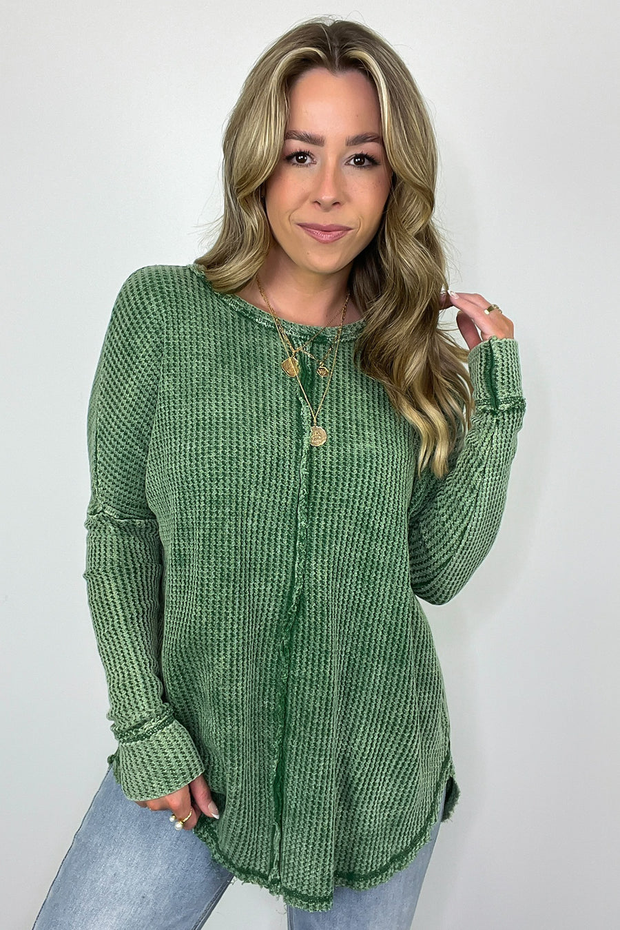  Marbella Mineral Washed Waffle Knit Long Sleeve Top - BACK IN STOCK - Madison and Mallory