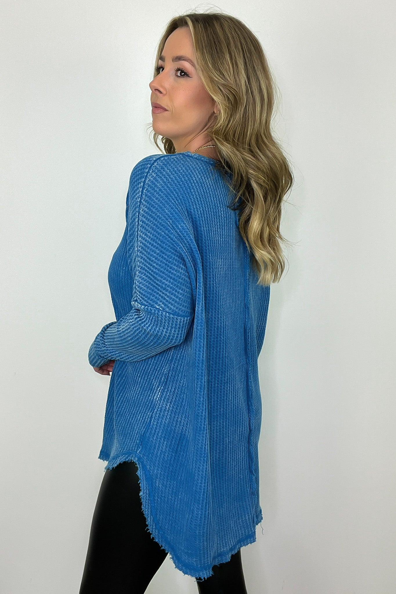 Blue Washed Waffle Top Blue Washed Waffle Top
