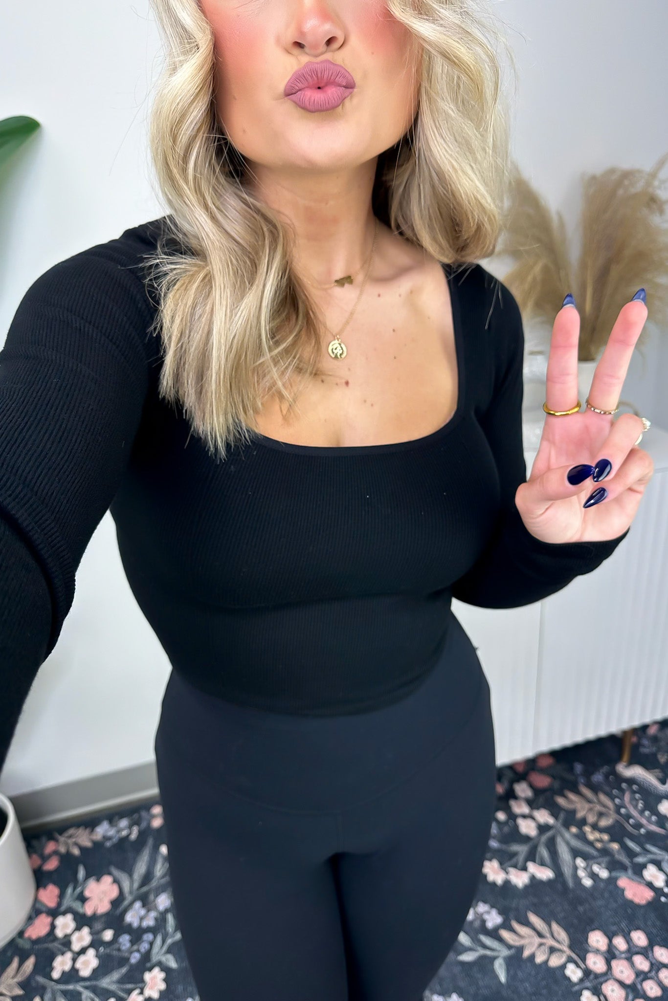  Marciana Square-Neck Seamless Long Sleeve Top - FINAL SALE - Madison and Mallory