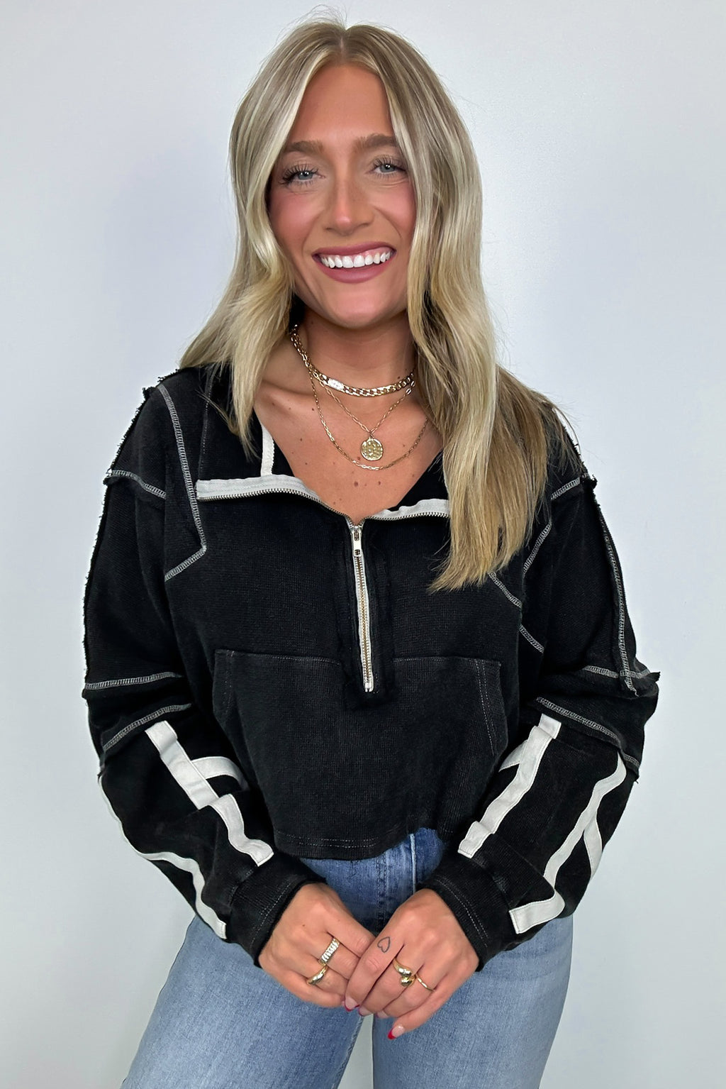 Black / S Marcy High Neck 1/2 Zip Top - Madison and Mallory