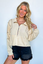 Cream / S Marcy High Neck 1/2 Zip Top - Madison and Mallory
