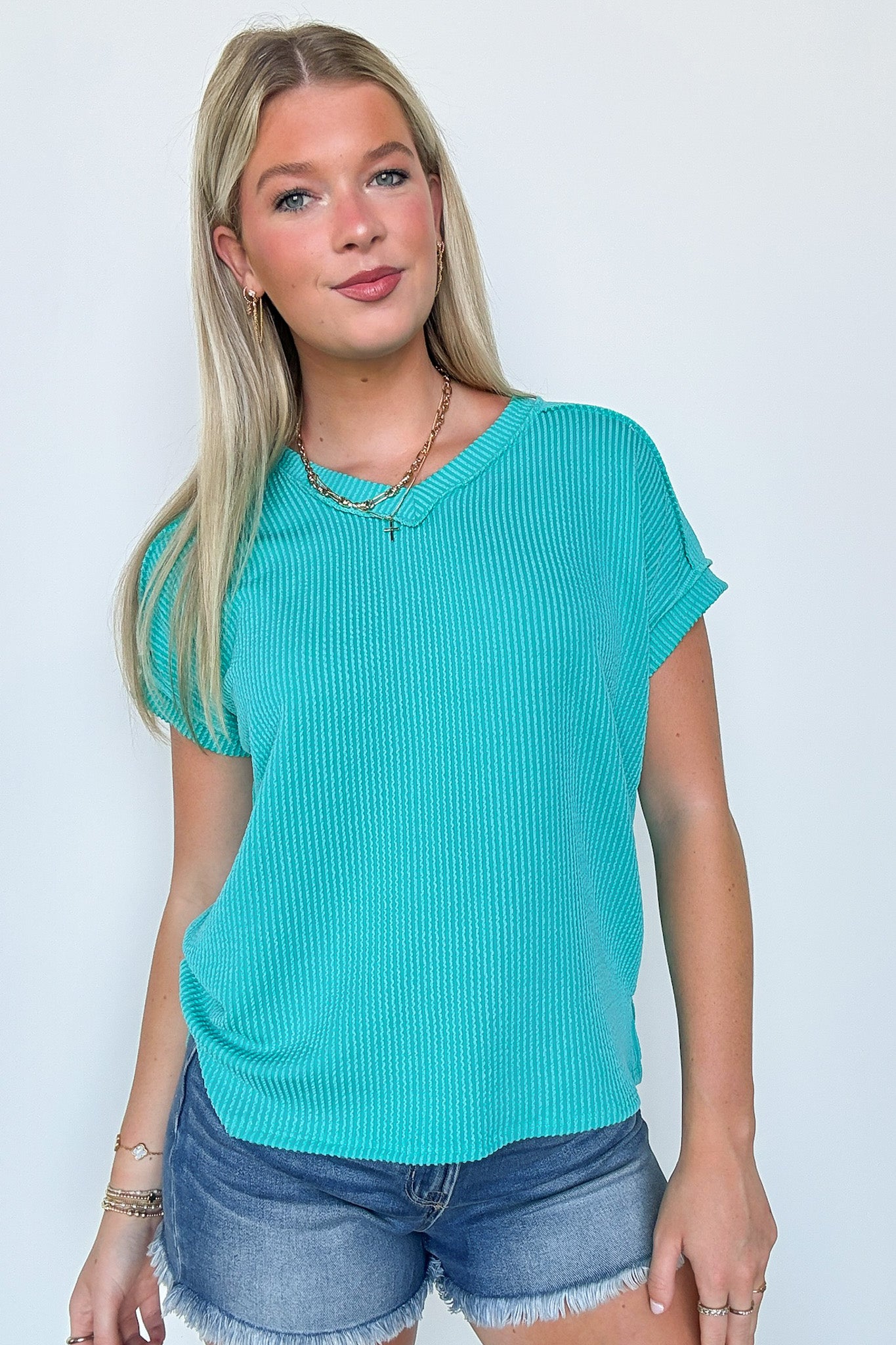 Emerald / S Maribeth Rib Knit Short Sleeve Top - BACK IN STOCK - Madison and Mallory