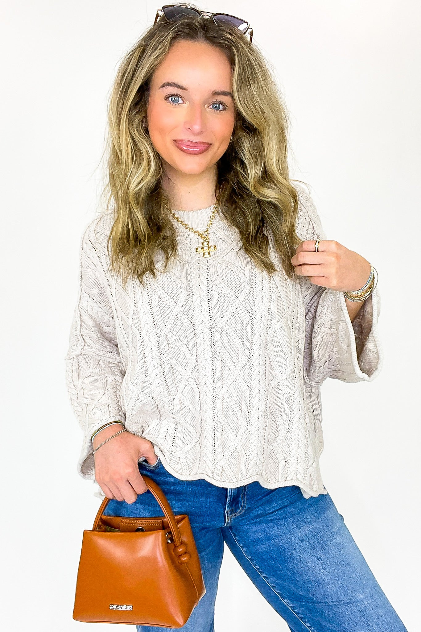 Mariner Weave Knitted Sailors Knot Round Neck Sweater - Madison and Mallory