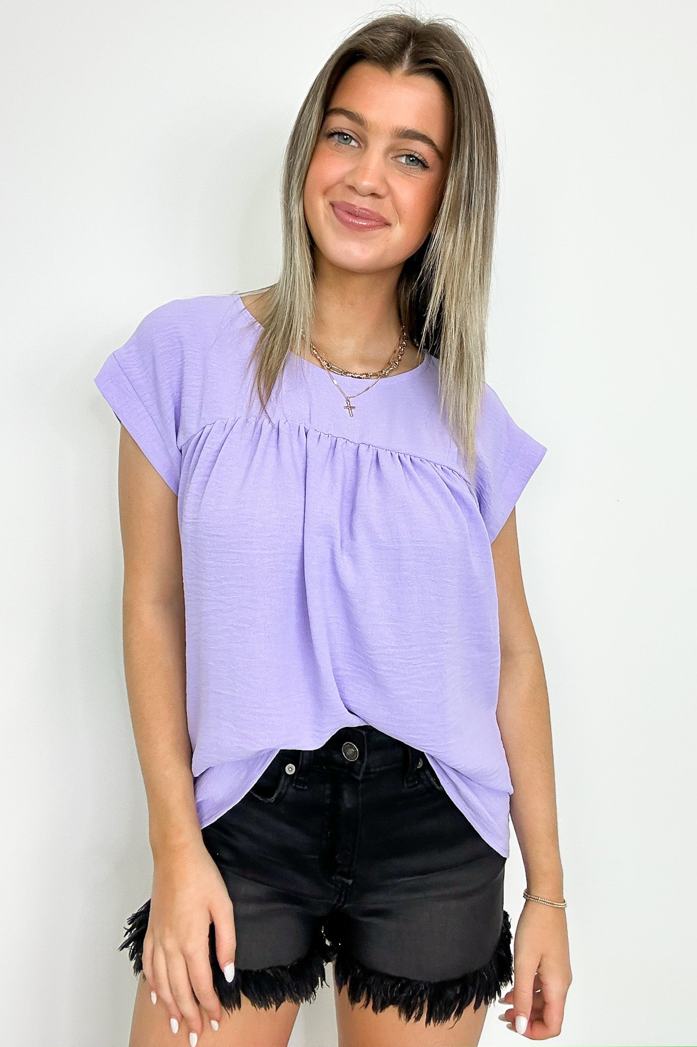 Lavender / S Marinete Short Sleeve Babydoll Top - BACK IN STOCK - Madison and Mallory