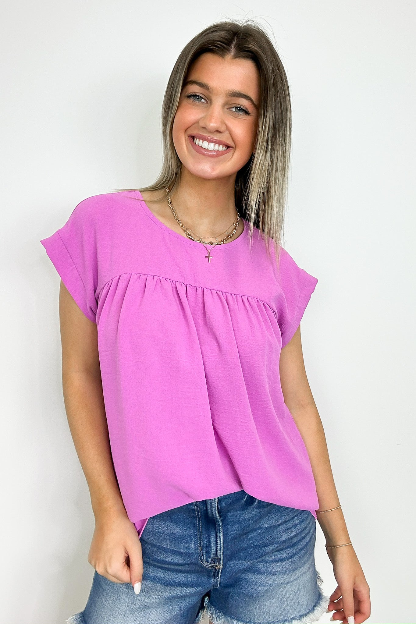 Magenta / S Marinete Short Sleeve Babydoll Top - BACK IN STOCK - Madison and Mallory