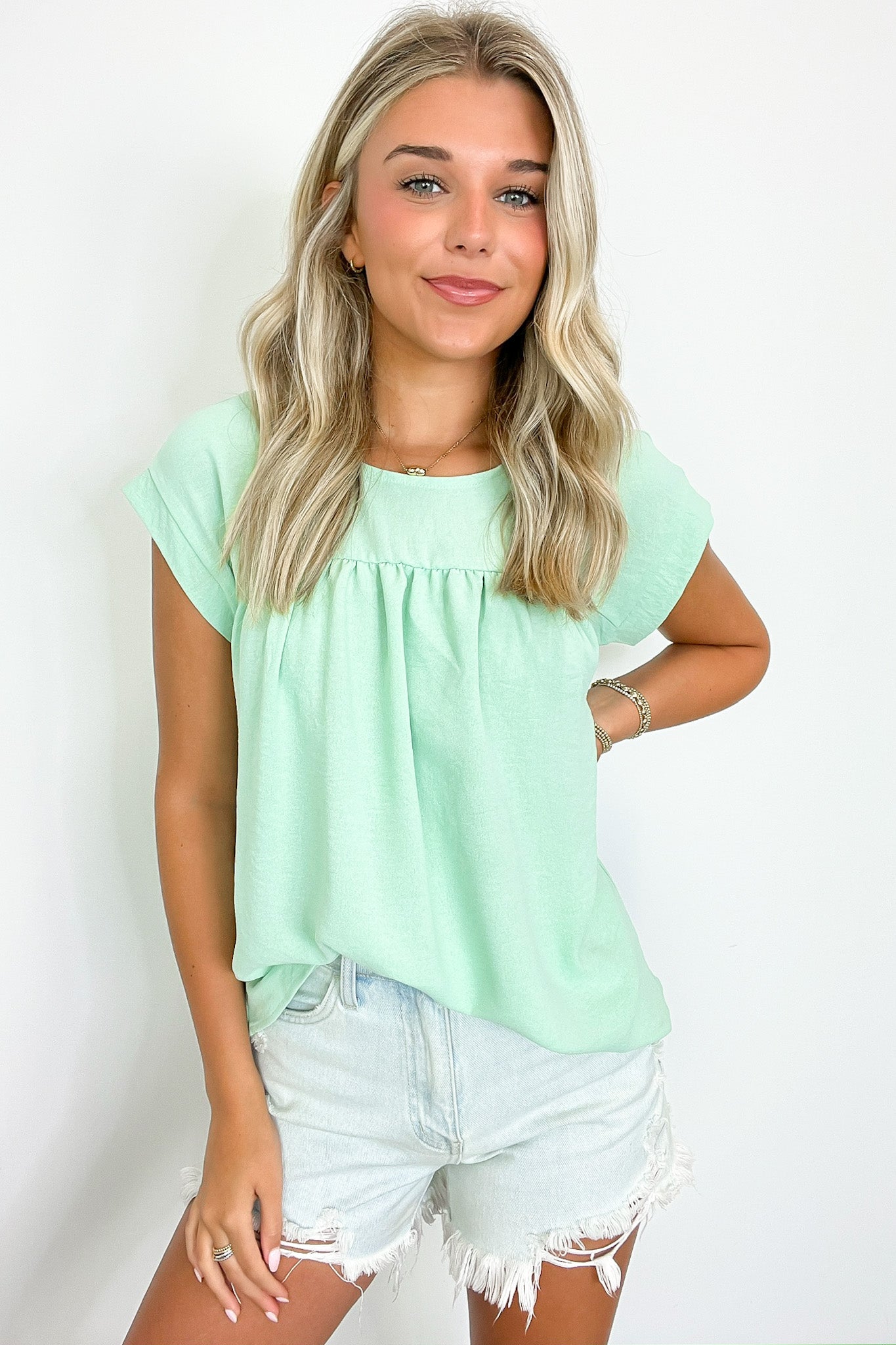 Sage / S Marinete Short Sleeve Babydoll Top - BACK IN STOCK - Madison and Mallory
