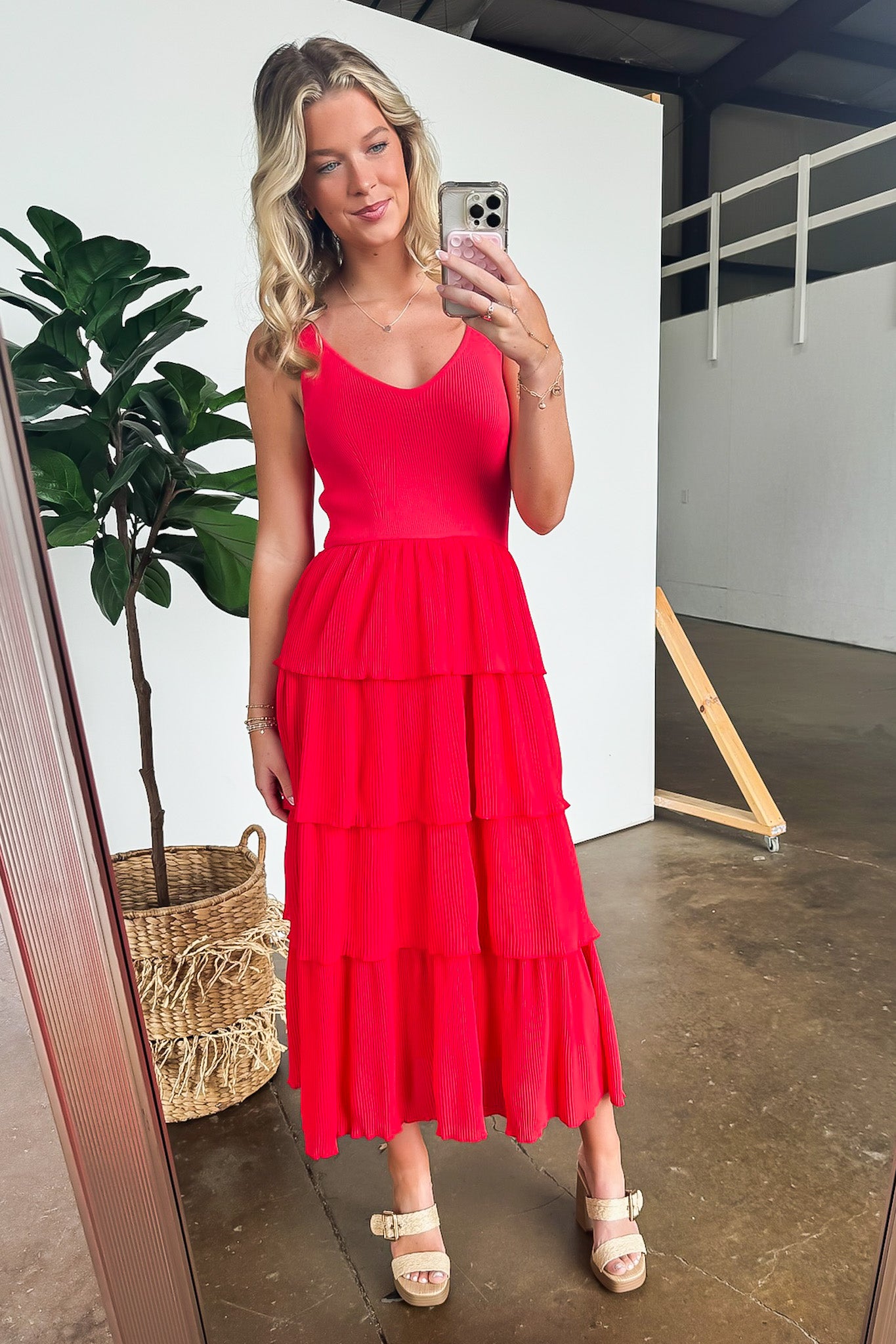 Marinette Pleated Tiered Midi Dress - Madison and Mallory