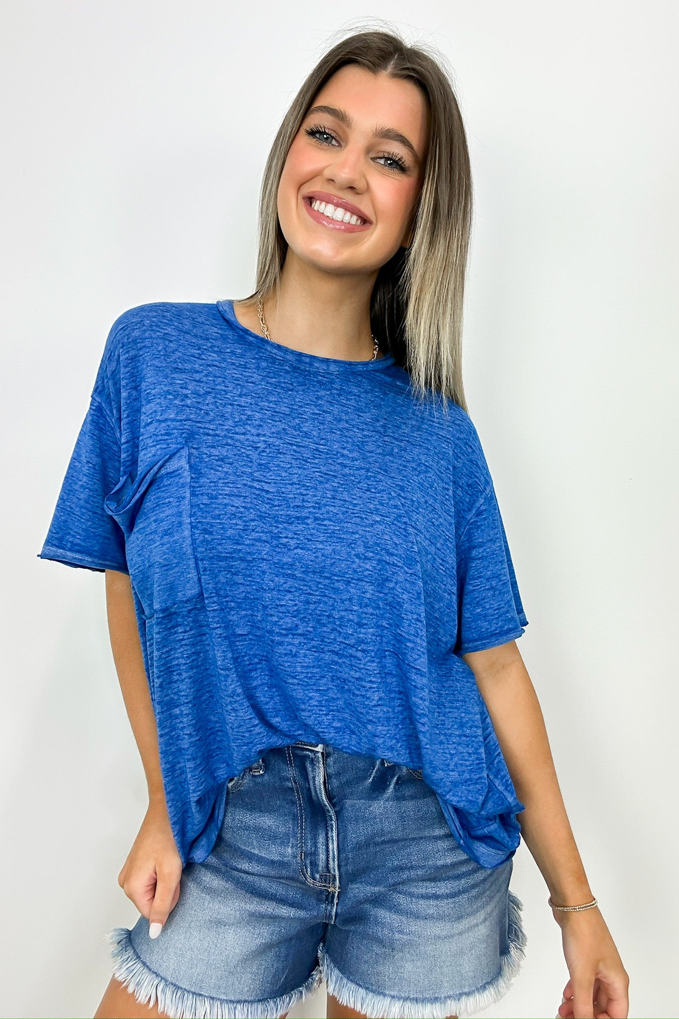 Marisol Burnout Wash Oversized Pocket Top - BACK IN STOCK