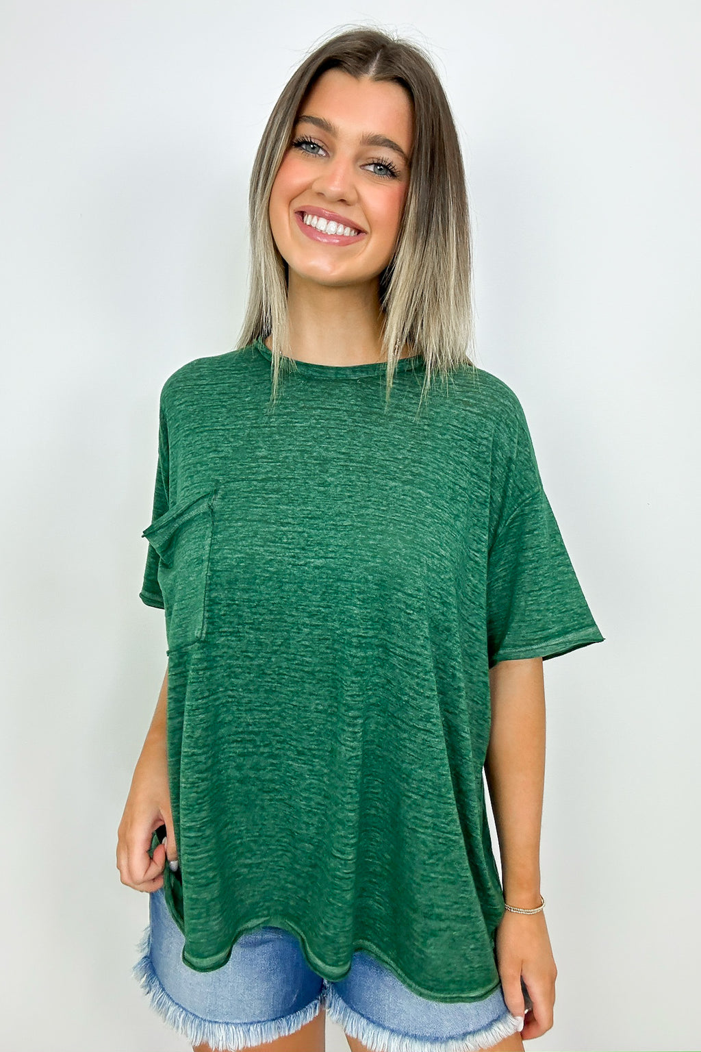 Dark Green / SM Marisol Burnout Wash Semi-Sheer Oversized Pocket Top - Madison and Mallory