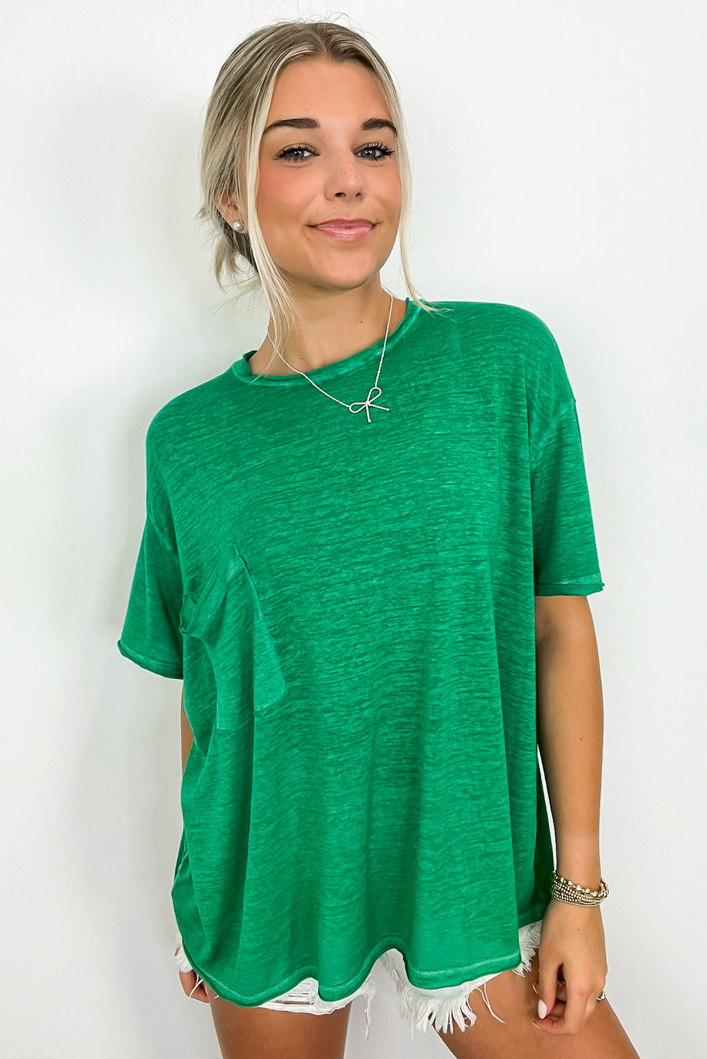 Kelly Green / SM Marisol Burnout Wash Semi-Sheer Oversized Pocket Top - Madison and Mallory