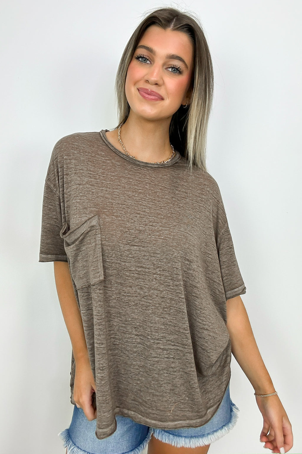 Mocha / SM Marisol Burnout Wash Oversized Pocket Top - BACK IN STOCK - Madison and Mallory