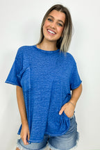 Classic Blue / SM Marisol Burnout Wash Semi-Sheer Oversized Pocket Top - Madison and Mallory