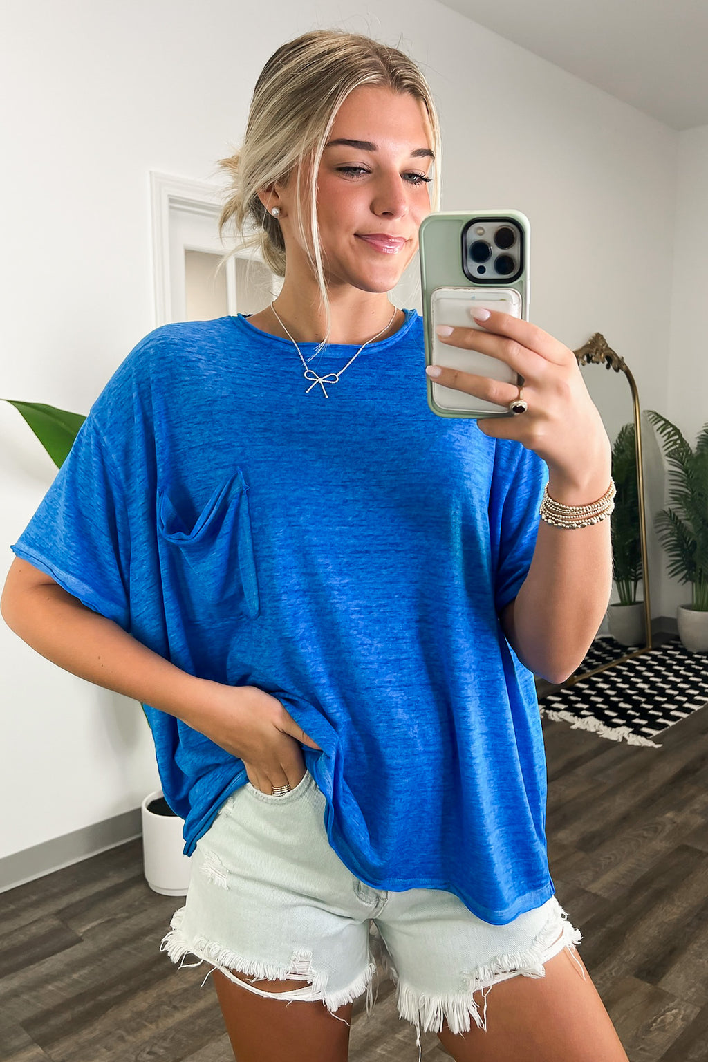 Marisol Burnout Wash Semi-Sheer Oversized Pocket Top - BACK IN STOCK - Madison and Mallory
