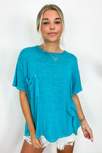 Light Teal / SM Marisol Burnout Wash Oversized Pocket Top - BACK IN STOCK - Madison and Mallory
