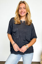 Marisol Burnout Wash Semi-Sheer Oversized Pocket Top - BACK IN STOCK - Madison and Mallory