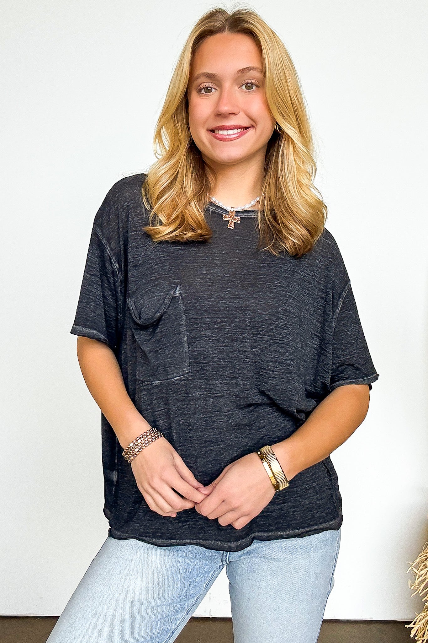 Marisol Burnout Wash Semi-Sheer Oversized Pocket Top - BACK IN STOCK - Madison and Mallory