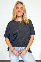 Ash Black / SM Marisol Burnout Wash Semi-Sheer Oversized Pocket Top - Madison and Mallory