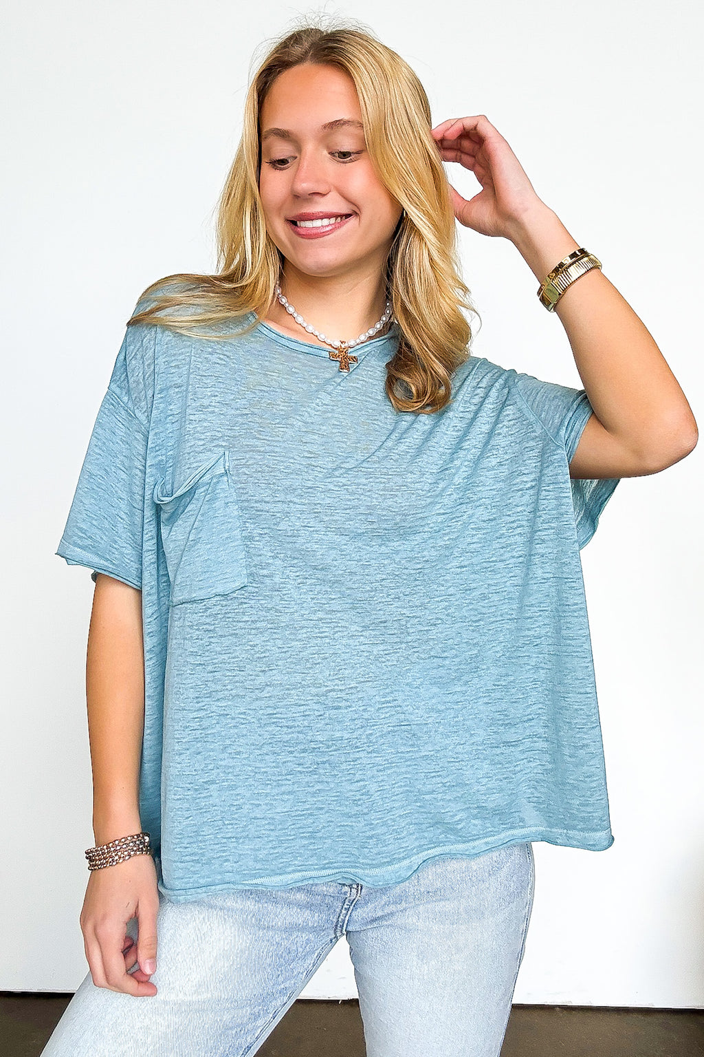 Marisol Burnout Wash Semi-Sheer Oversized Pocket Top - BACK IN STOCK