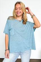Marisol Burnout Wash Semi-Sheer Oversized Pocket Top - BACK IN STOCK