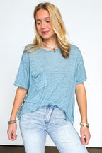 Blue Gray / SM Marisol Burnout Wash Semi-Sheer Oversized Pocket Top - Madison and Mallory